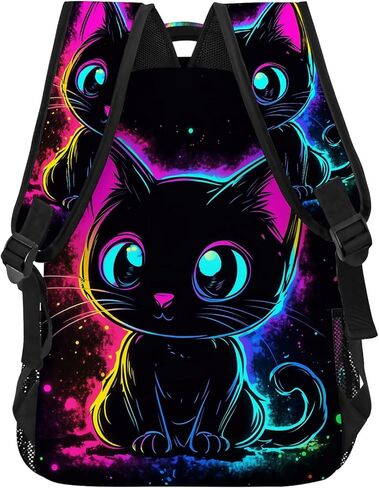 حقيبة الظهر الأسود للقطات للبنات ، حقيبة الكتب القطة اللطيفة ، حقيبة مدرسية هريرة مضحكة للأطفال ، حقيبة ظهر للمدرسة المتوسطة ، 16.5 ، 16.5 ، الأسود الوردي in Kuwait