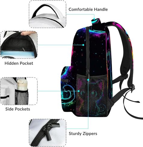 حقيبة الظهر الأسود للقطات للبنات ، حقيبة الكتب القطة اللطيفة ، حقيبة مدرسية هريرة مضحكة للأطفال ، حقيبة ظهر للمدرسة المتوسطة ، 16.5 ، 16.5 ، الأسود الوردي in Kuwait