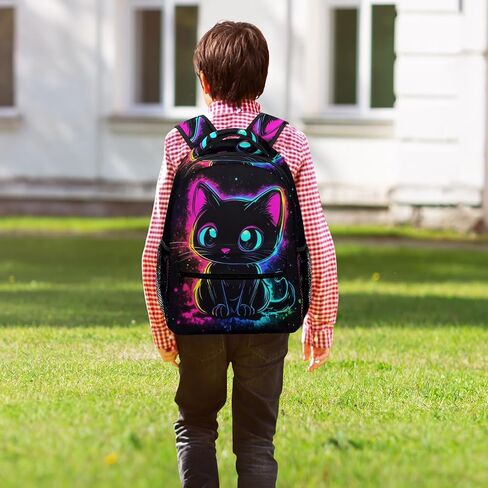 حقيبة الظهر الأسود للقطات للبنات ، حقيبة الكتب القطة اللطيفة ، حقيبة مدرسية هريرة مضحكة للأطفال ، حقيبة ظهر للمدرسة المتوسطة ، 16.5 ، 16.5 ، الأسود الوردي in Kuwait