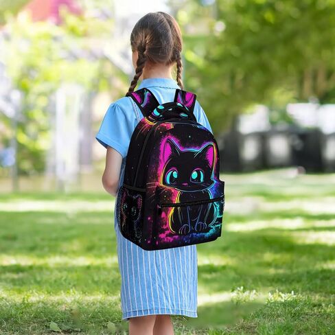 حقيبة الظهر الأسود للقطات للبنات ، حقيبة الكتب القطة اللطيفة ، حقيبة مدرسية هريرة مضحكة للأطفال ، حقيبة ظهر للمدرسة المتوسطة ، 16.5 ، 16.5 ، الأسود الوردي in Kuwait