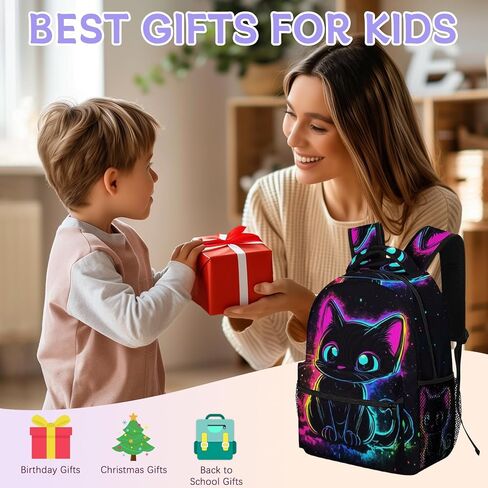 حقيبة الظهر الأسود للقطات للبنات ، حقيبة الكتب القطة اللطيفة ، حقيبة مدرسية هريرة مضحكة للأطفال ، حقيبة ظهر للمدرسة المتوسطة ، 16.5 ، 16.5 ، الأسود الوردي in Kuwait