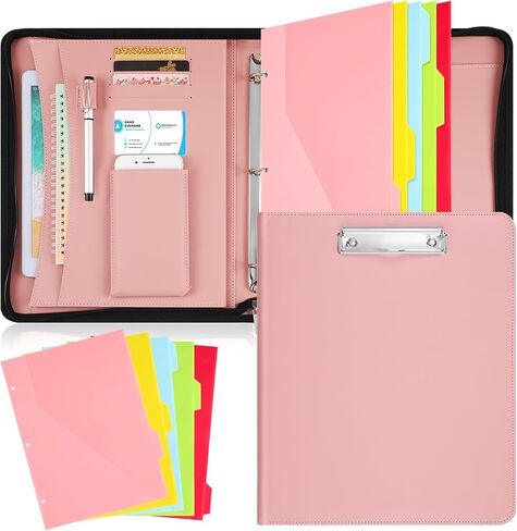 BADFOLIO PORTFOLIO منظم الموثق مع محفظة جلدية سحاب مع 3 رنين رنين Binder Business Binder مع 5 صفحات مقسمات للمجلدات للجهاز اللوحي والسيرة الذاتية والوثائق وبطاقات العمل (اللون الأزرق الرمادي) in Saudi Arabia