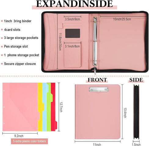 BADFOLIO PORTFOLIO منظم الموثق مع محفظة جلدية سحاب مع 3 رنين رنين Binder Business Binder مع 5 صفحات مقسمات للمجلدات للجهاز اللوحي والسيرة الذاتية والوثائق وبطاقات العمل (اللون الأزرق الرمادي) in Saudi Arabia