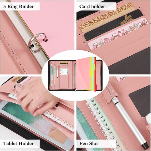 BADFOLIO PORTFOLIO منظم الموثق مع محفظة جلدية سحاب مع 3 رنين رنين Binder Business Binder مع 5 صفحات مقسمات للمجلدات للجهاز اللوحي والسيرة الذاتية والوثائق وبطاقات العمل (اللون الأزرق الرمادي) in Saudi Arabia