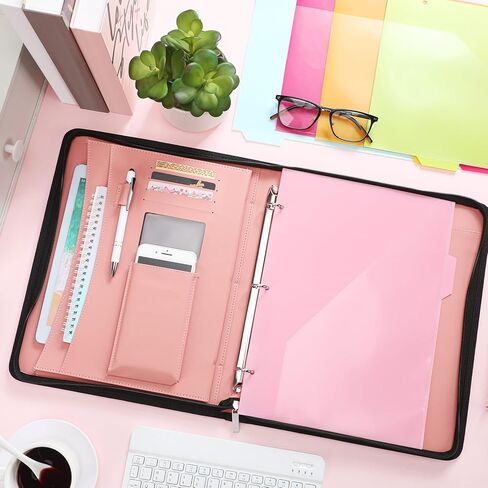 BADFOLIO PORTFOLIO منظم الموثق مع محفظة جلدية سحاب مع 3 رنين رنين Binder Business Binder مع 5 صفحات مقسمات للمجلدات للجهاز اللوحي والسيرة الذاتية والوثائق وبطاقات العمل (اللون الأزرق الرمادي) in Saudi Arabia