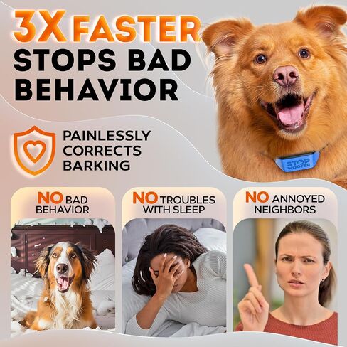 No Shock Bark Colalr for Dogs - Smart Chip Adjusts to Stop Barking in 1 Minute - Highly Effective Vibration and Sound Stops Barks Fast with No Pain - Safe, Anti-Bark Device Orange in Saudi Arabia