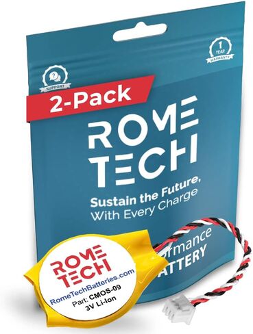 بطارية Rome Tech CMOS لـ Dell Inspiron 1318 ، Precision M6400 ، M6500 ، Vostro 1500 ، XP - Backup Backup Bios RTC 3V CR2032 مع 3 كابلات سلكية (1 حزمة) in Saudi Arabia
