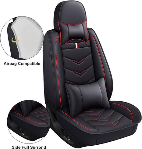 أغطية مقعد السيارة تناسب Chevy Traverse 2009-2025 ، أغطية مقاعد جلدية للسيارة ، واقي مقعد السيارة غير المتين المقاوم للماء (5 مقاعد مع وسادة ، حمراء أسود) in Kuwait