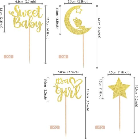 36 PCS Baby Shower Girl Cupcake Toppers with Moon Glitter Star إنها فتاة جميلة من جنس الطفل تكشف عن كب كيك يختار استحمام الطفل الأطفال. in Kuwait