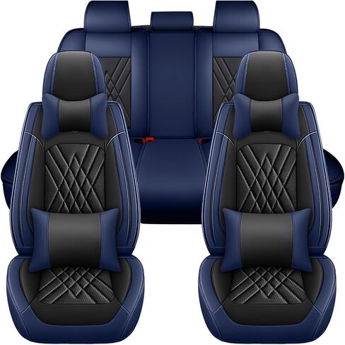 Car Seat Covers Compatible with Jeep Liberty 2002-2012 Durable Waterproof Automotive Seat Covers Stretchable Fabric Material,Airbag Compatibility,Premium Nappa Leather(Black Blue,Full Set with Pillow) in Kuwait