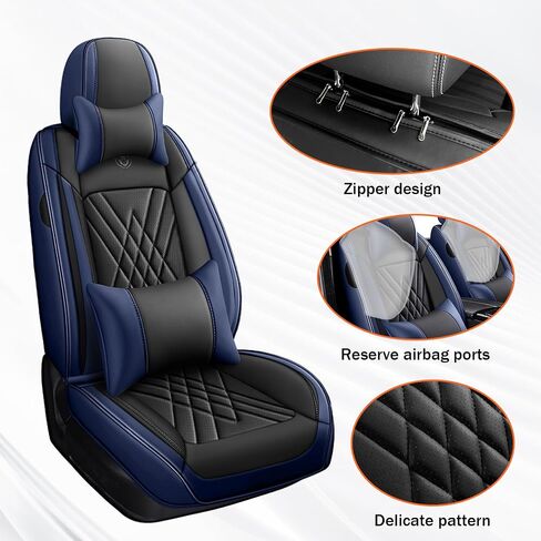 Car Seat Covers Compatible with Jeep Liberty 2002-2012 Durable Waterproof Automotive Seat Covers Stretchable Fabric Material,Airbag Compatibility,Premium Nappa Leather(Black Blue,Full Set with Pillow) in Kuwait