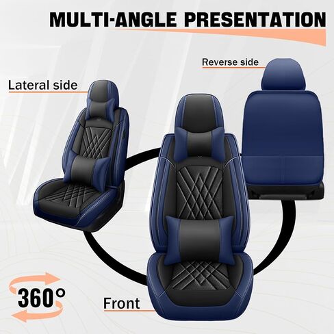 Car Seat Covers Compatible with Jeep Liberty 2002-2012 Durable Waterproof Automotive Seat Covers Stretchable Fabric Material,Airbag Compatibility,Premium Nappa Leather(Black Blue,Full Set with Pillow) in Kuwait