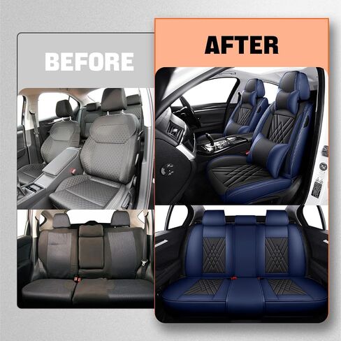 Car Seat Covers Compatible with Jeep Liberty 2002-2012 Durable Waterproof Automotive Seat Covers Stretchable Fabric Material,Airbag Compatibility,Premium Nappa Leather(Black Blue,Full Set with Pillow) in Kuwait