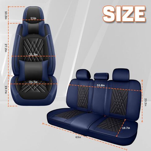 Car Seat Covers Compatible with Jeep Liberty 2002-2012 Durable Waterproof Automotive Seat Covers Stretchable Fabric Material,Airbag Compatibility,Premium Nappa Leather(Black Blue,Full Set with Pillow) in Kuwait