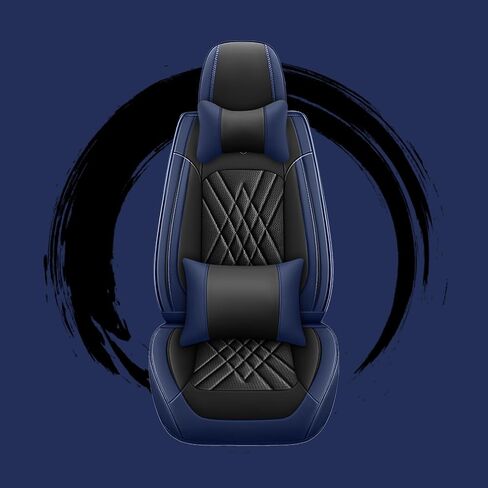 Car Seat Covers Compatible with Jeep Liberty 2002-2012 Durable Waterproof Automotive Seat Covers Stretchable Fabric Material,Airbag Compatibility,Premium Nappa Leather(Black Blue,Full Set with Pillow) in Kuwait