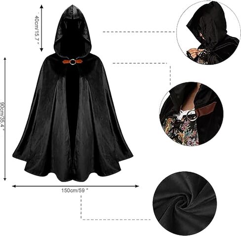 Halloween Costume for Men Women Medieval Wizard Cloak with Hood Renaissance Hooded Capes Witch for Cosplay in Kuwait