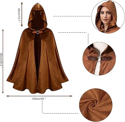 Halloween Costume for Men Women Medieval Wizard Cloak with Hood Renaissance Hooded Capes Witch for Cosplay in Kuwait