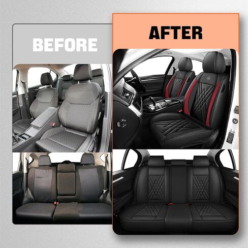Car Seat Covers Compatible with Jeep Liberty 2002-2012 Durable Waterproof Automotive Seat Covers Stretchable Fabric Material,Airbag Compatibility,Premium Nappa Leather(Black Blue,Full Set with Pillow) in Kuwait