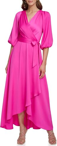 DKNY Women's Balloon Sleeve Satin Faux Wrap Maxi Dress in Saudi Arabia