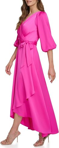 DKNY Women's Balloon Sleeve Satin Faux Wrap Maxi Dress in Saudi Arabia