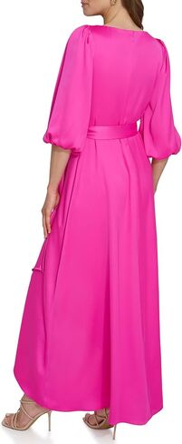 DKNY Women's Balloon Sleeve Satin Faux Wrap Maxi Dress in Saudi Arabia