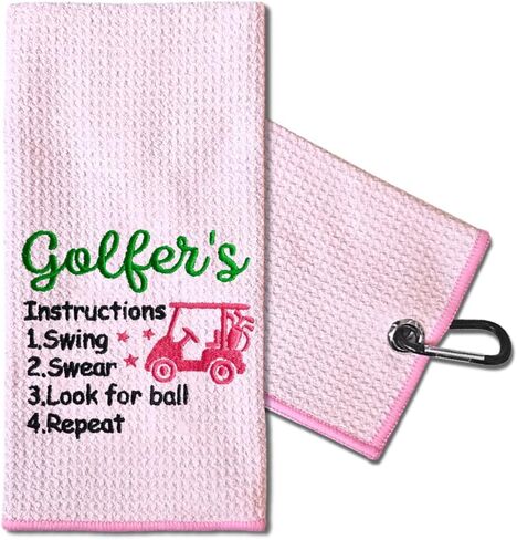 TOUNER Golf Embroidered Golf Towels for Golf Bags with Clip, Funny Pink Golf Towel Gifts for Golf Fan Wife Daughter Women Aunt, Golf Accessories for Women Her, Retirement Thank You Birthday Gifts in Kuwait