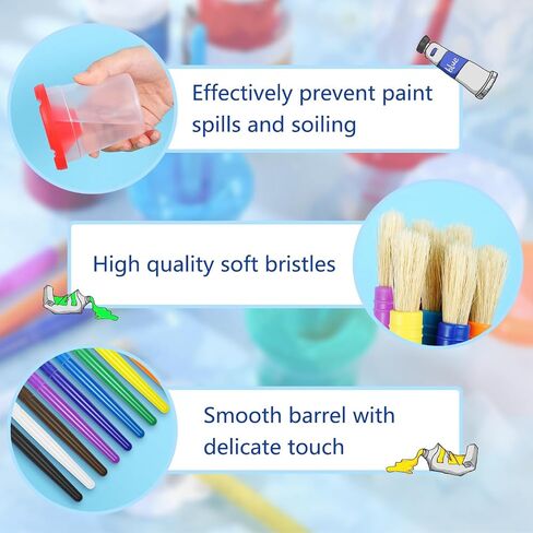 Gueevin 150 Pcs No Spill Paint Cups with Lids for Kids Toddler Children and Paint Brushes for Kids Painting Art Supplies Preschool Classroom Christmas, 10 Colors in Saudi Arabia