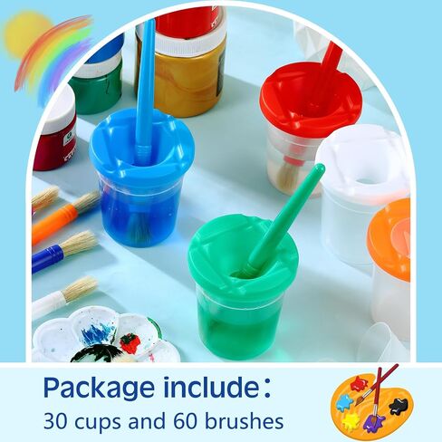 Gueevin 150 Pcs No Spill Paint Cups with Lids for Kids Toddler Children and Paint Brushes for Kids Painting Art Supplies Preschool Classroom Christmas, 10 Colors in Saudi Arabia