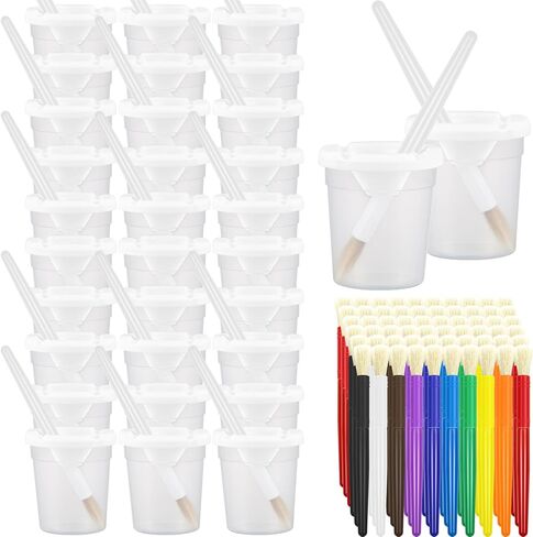 Gueevin 150 Pcs No Spill Paint Cups with Lids for Kids Toddler Children and Paint Brushes for Kids Painting Art Supplies Preschool Classroom Christmas, 10 Colors in Saudi Arabia