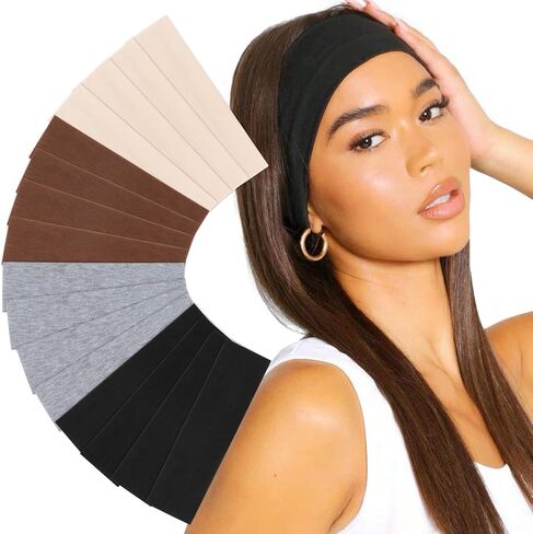 DRESHOW 16 Pcs Sports Headbands for Women Non-Slip Stretchy Fashion Hairband Curly Hair Headband Soft Hair Accessories for Daily Wear Workout Yoga Running in Saudi Arabia