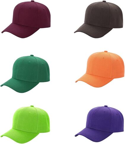 6 Pack Unisex Adjustable Baseball Caps, Mixed Solid Colors, Plain Blank Design for Men & Women in Saudi Arabia