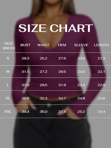 REORIA Women's Sexy Plunge Deep V Neck Long Sleeve Basic T Shirts Trendy Slim Fit Lightweight Y2K Going Out Crop Tops in Saudi Arabia