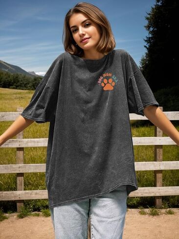 Dog Mom Gifts for Women Oversize Dog Mom Shirt Cute Animal Lovers Graphic Print Tops in Saudi Arabia