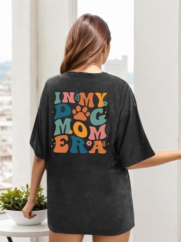 Dog Mom Gifts for Women Oversize Dog Mom Shirt Cute Animal Lovers Graphic Print Tops in Saudi Arabia