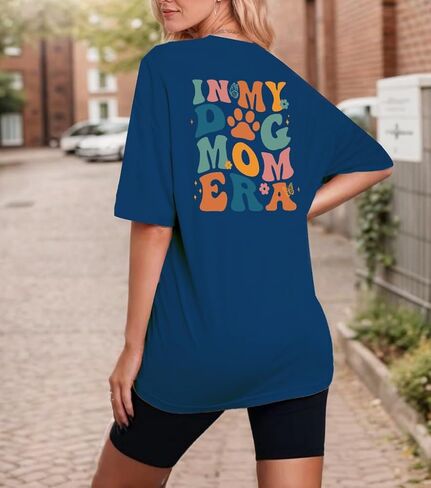 Dog Mom Gifts for Women Oversize Dog Mom Shirt Cute Animal Lovers Graphic Print Tops in Saudi Arabia