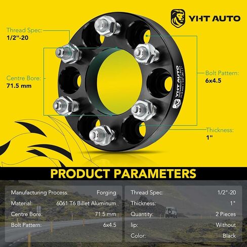 YHTAUTO 6x4.5 بوصة فواصل العجلات 2 بوصة متوافقة مع دودج داكوتا 1987-2004 ، دورانجو 1998-2003 ، VIPER 1992-2017 6 LUG TIRE Spacers W/ 1/2 "-20 و 12.9 أزرار ، 71.5 مم محفظة 4PCS الأسود in Saudi Arabia
