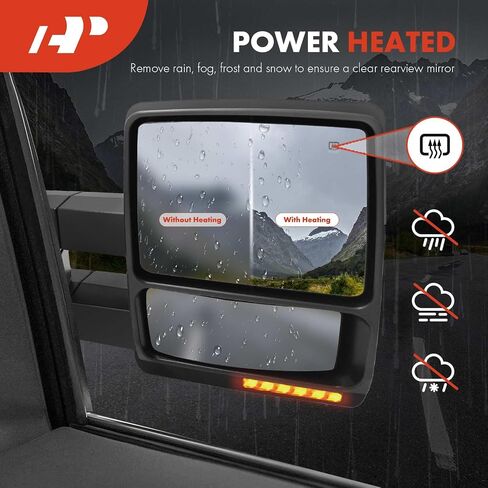 A-Premium Pair (2) سائق ومرآة الباب الجانبية للركاب-متوافق مع Ford F-150 F150 2009-2014-يدوي مسخن قابل للطي أسود خارج المرآة الخلفية مع مرآة ضوء البورك in Saudi Arabia