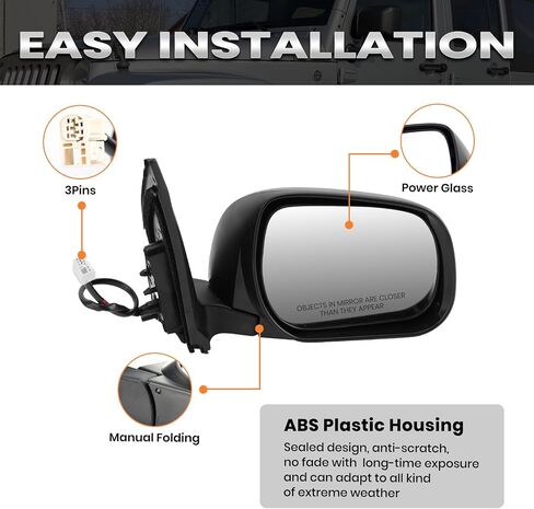 Right Passenger Side Mirror Compatible with Toyota RAV4 2009 2010 2011 2012 Power Manual Folding Non-Heated US Built Door Mirrors (3 Pins) in Kuwait
