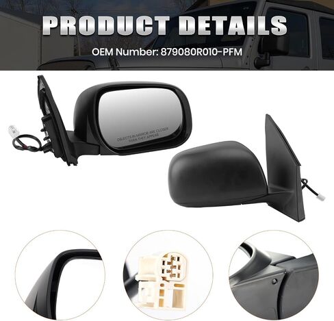 Right Passenger Side Mirror Compatible with Toyota RAV4 2009 2010 2011 2012 Power Manual Folding Non-Heated US Built Door Mirrors (3 Pins) in Kuwait