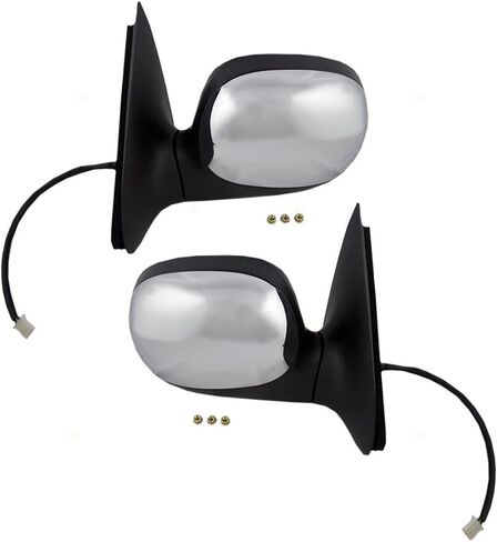 Brock Replacement Driver and Passenger Side Chrome Power Mirrors Manual Foldaway without Heat or Signal with Adapter Compatible with 1997-2003 F-150/2004 F-150 Heritage/ 1997-1999 F-250 Light Duty in Saudi Arabia
