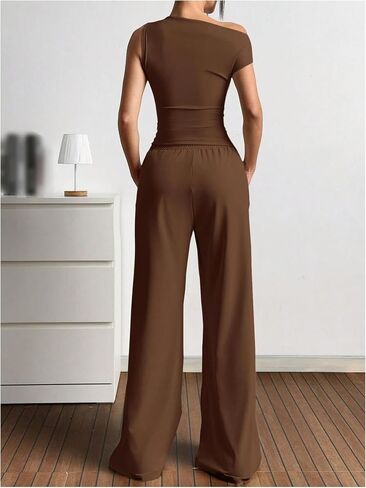 SOLY HUX Women's 2 Piece Going Out Outfits Sleeveless Asymmetric Tops and Wide Leg Pants Summer Sets in Saudi Arabia