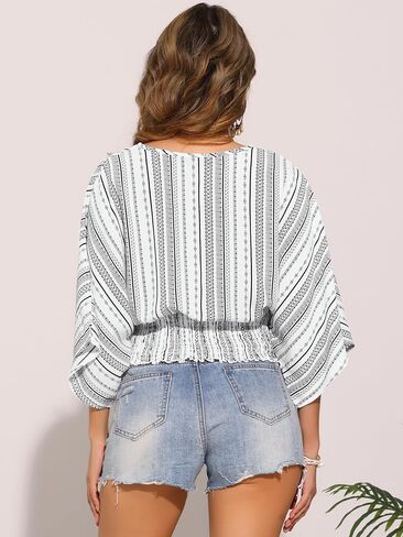 Allegra K Tops for Women's Summer Boho V Neck Print Chiffon Top Smocked Batwing Dolman Sleeve Blouses in Saudi Arabia