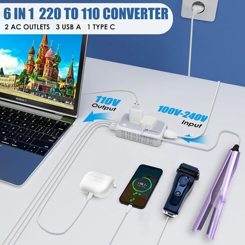 Mapambo Upgraded 300Watts 220V to 110V Converter for European Travel, 220 to 110 Voltage Converter US to Europe for Curling Iron Hair Straightener, European Travel Plug Adapter (230 Watts) in Saudi Arabia
