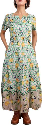 Women's Summer Boho Maxi Dresses Floral V Neck Tiered Short Sleeve Long Dress Flowy Beach Vacation Dress with Pockets in Kuwait