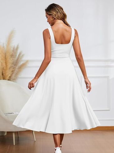 Kaximil Women's Square Neck Sleeveless A Line Maxi Dress Smocked Ruffle Flowy Casual Long Dresses in Kuwait