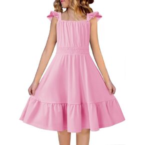 Arshiner Girls Dress Summer Casual Flutter Sleeve Tiered Midi Sundress with Pockets for 5-13 Years in Saudi Arabia