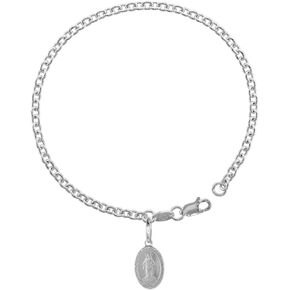 Sterling Silver Virgin Mary Bracelet for Women Dangling Oval 15mm Miraculous Medal Italy 7-8 inch in Saudi Arabia