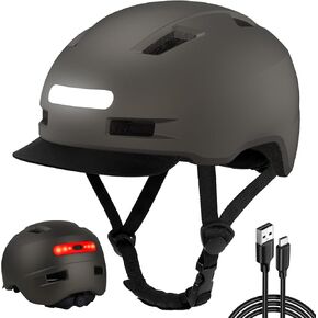 خوذة دراجة Shinmax للنساء البالغين ، خوذة الدراجات مع USB قابلة لإعادة شحن الضوء الأمامي والخلفي ، خوذة ركوب الدراجات القابلة للتعديل مع حافة قابلة للفصل للركاب الحضري (رمادي ، كبير) in Kuwait