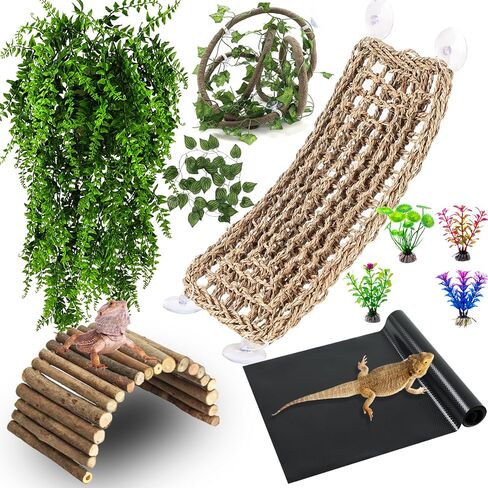 HERCOCCI Bearded Dragon Tank Accessories, Reptile Bridge Hammock Plants Jungle Climbing Vines Terrarium Decor for Bearded Dragon Snake Gecko Lizard in Saudi Arabia