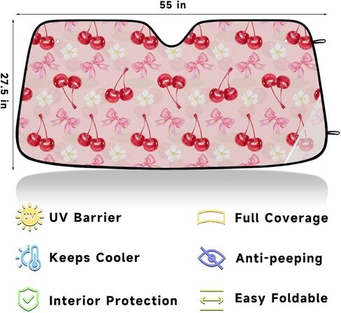 Sun Shade for Car Windshield - Foldable Car Sunshade Windshield for Front Window,Block UV Sun Visor for Fits SUV Truck 55"x27.6" Automotive Accessories(Strawberry Cherry) in Kuwait